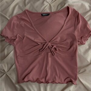 SHEIN Mauve Ribbed Crop Top with Tie Detail